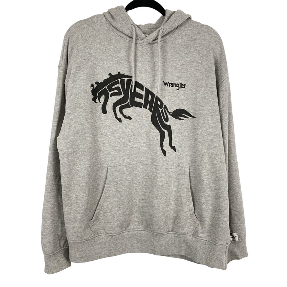 Wrangler Mens Womens Sweatshirt S‎ Grey Pullover Hoodie Bronc Western